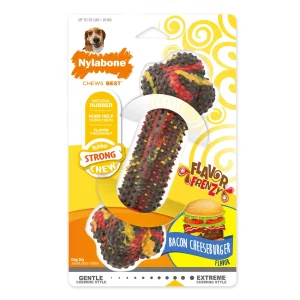 Nylabone Flavor Frenzy Strong Chew Dog Toy Bacon Cheeseburger, Medium/Wolf up to 35 lb 1 ct