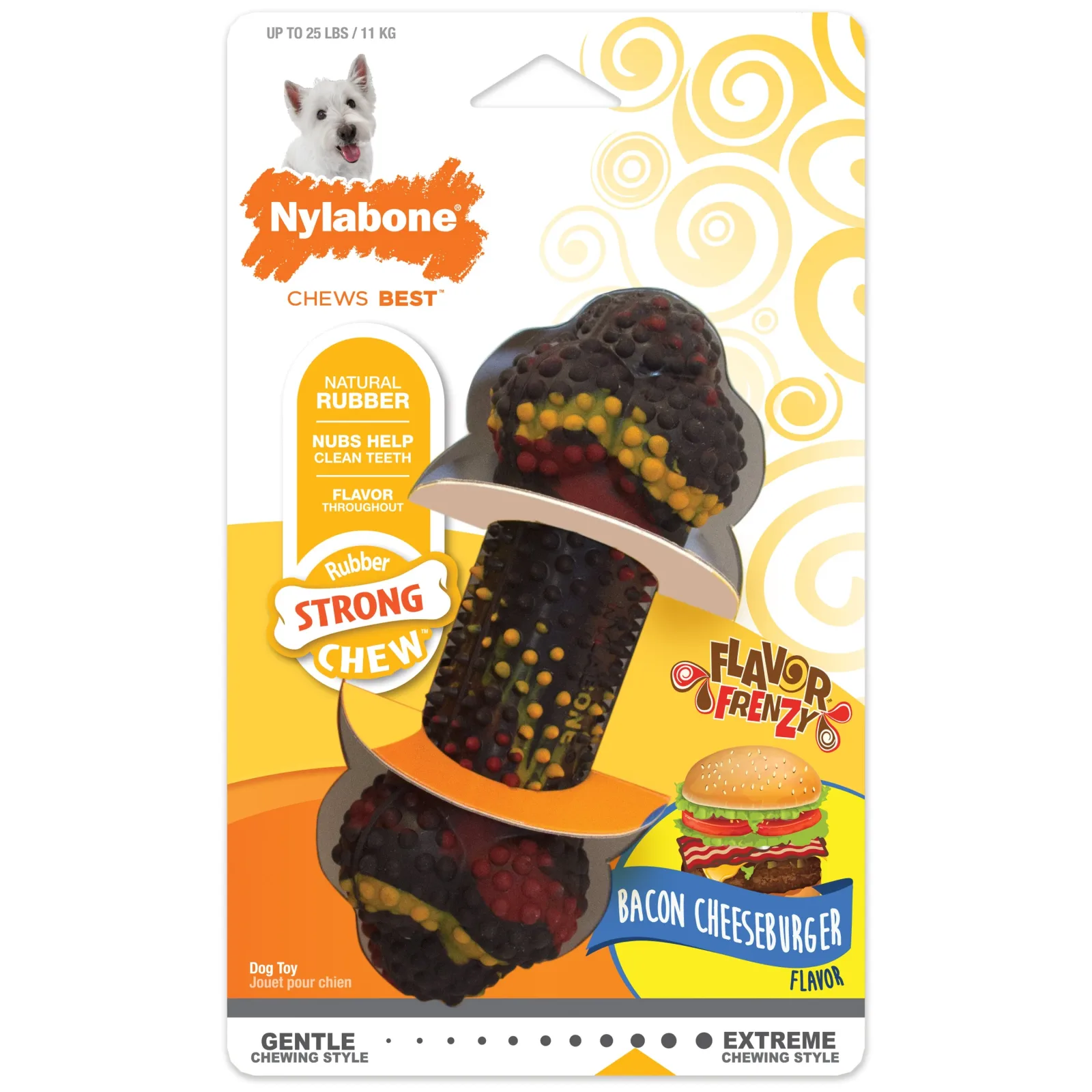 Nylabone Flavor Frenzy Strong Chew Dog Toy Bacon Cheeseburger, Small/Regular up to 25 lb. 1 ct