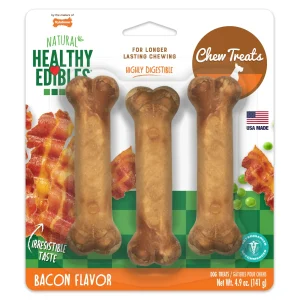 Nylabone Healthy Edibles All-Natural Long-Lasting Dog Chew Treats Bacon, Small/Regular up to 25 lb. 3 ct