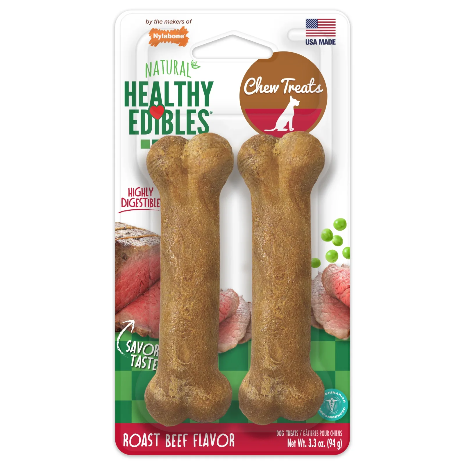 Nylabone Healthy Edibles All-Natural Long-Lasting Dog Chew Treats Roast Beef, Small/Regular up to 25 lb. 2 ct