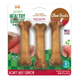 Nylabone Healthy Edibles All-Natural Long-Lasting Dog Chew Treats Roast Beef, Small/Regular up to 25 lb. 3 ct