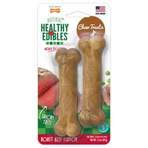 Nylabone Healthy Edibles All-Natural Long-Lasting Dog Chew Treats Roast Beef, X-Small/Petite up to 15 lb. 2 ct