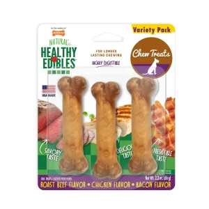 Nylabone Healthy Edibles All-Natural Long-Lasting Dog Chew Treats Variety Pack 3 ct, Petite up to 15 lb