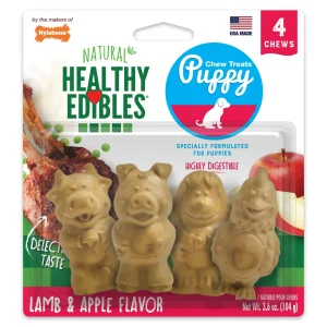 Nylabone Healthy Edibles All-Natural Long-Lasting Puppy Dog Chew Treats Lamb Apple, Small/Regular up to 25 lb. 4 ct
