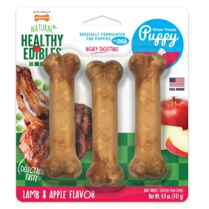 Nylabone Healthy Edibles All-Natural Long-Lasting Puppy Dog Chew Treats Lamb Apple, Small/Regular up to 25 lb. 3 ct