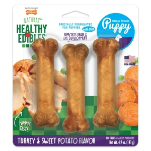 Nylabone Healthy Edibles All-Natural Long-Lasting Puppy Dog Chew Treats Turkey Sweet Potato, Small/Regular up to 25 lb. 3 ct
