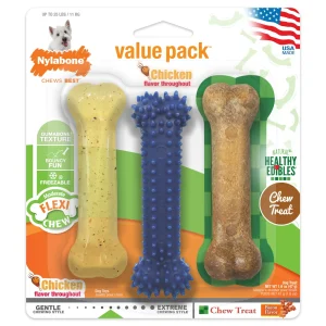 Nylabone Healthy Edibles and Flexi Dog Chew Value Pack Chicken Bacon, Small/Regular up to 25 lb. 3 ct