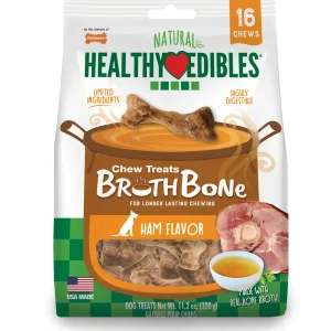 Nylabone Healthy Edibles Broth Bone All-Natural Long-Lasting Dog Chew Treats 16 ct, Regular up to 25 lb