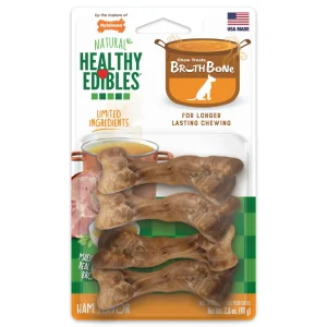 Nylabone Healthy Edibles Broth Bone All-Natural Long-Lasting Dog Chew Treats Ham, Small/Regular up to 25 lb. 4 ct