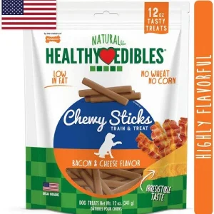 Nylabone Healthy Edibles Chewy Dog Treat Sticks Bacon & Cheese 12 oz