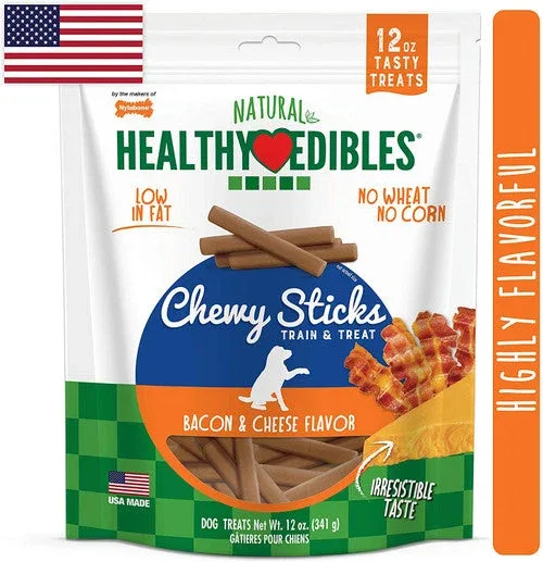 Nylabone Healthy Edibles Chewy Dog Treat Sticks Bacon & Cheese 12 oz