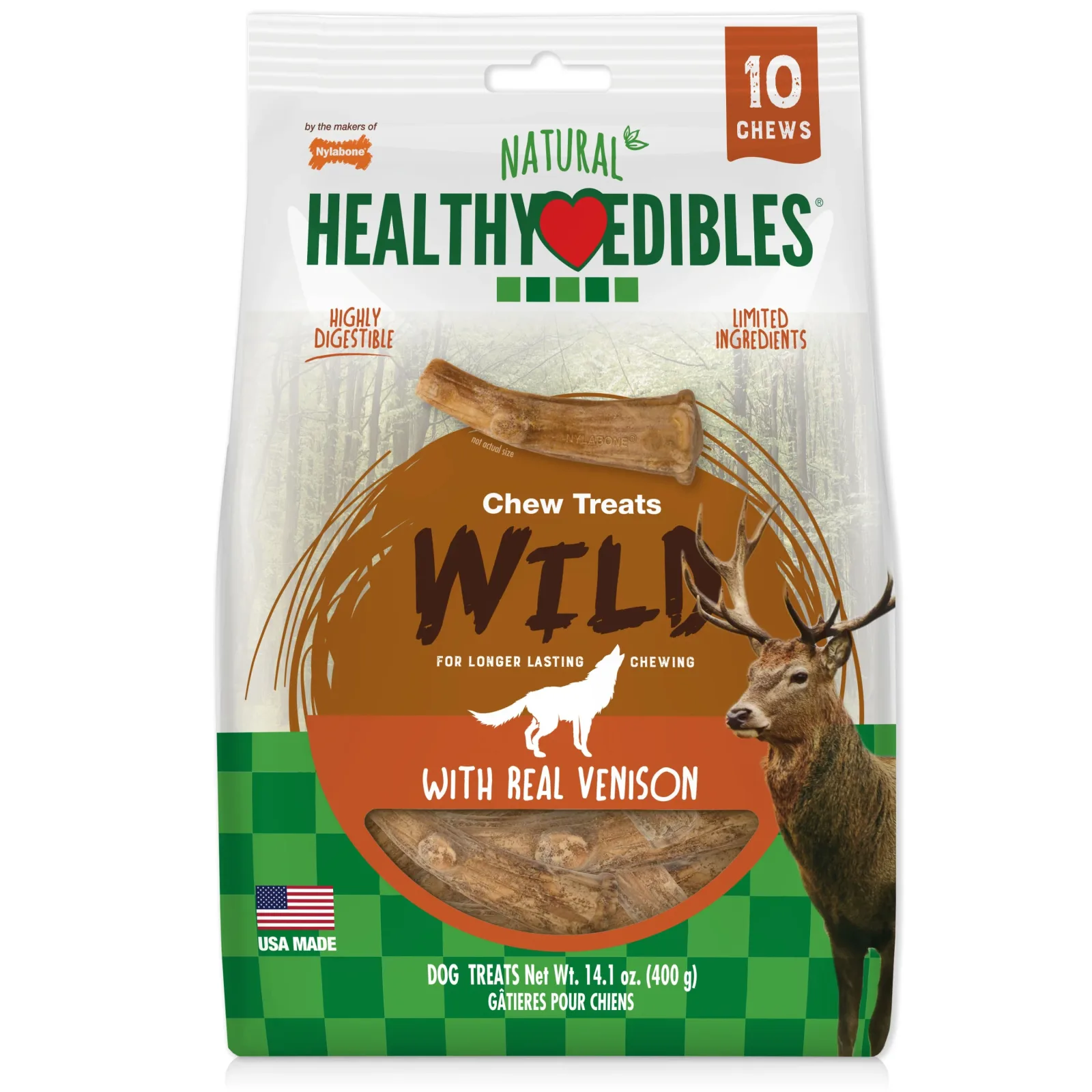 Nylabone Healthy Edibles WILD All-Natural Long-Lasting Antler Dog Chew Treats Venison, Large/Giant up to 50 lb. 10 ct