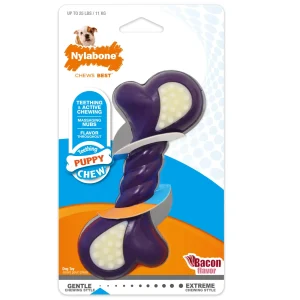 Nylabone Just for Puppies Double Action Bone Puppy Dog Teething Chew Dog Toy Bacon, Small/Regular up to 25 lb. 1 ct