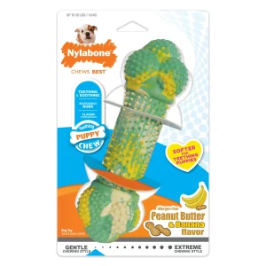Nylabone Just for Puppies Double Action Bone Puppy Dog Teething Chew Dog Toy Peanut Butter Banana, Medium/Wolf up to 35 lb 1 ct