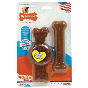 Nylabone Just for Puppies Teething Dog Chew Ring Bone Chicken, Medium/Wolf up to 35 lb. 2 ct