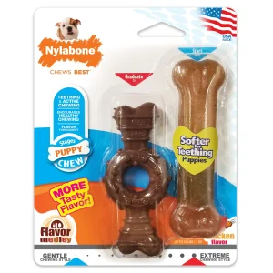 Nylabone Just for Puppies Teething Dog Chew Ring Bone Flavor Medley Chicken, X-Small/Petite up to 15 lb. 2 ct