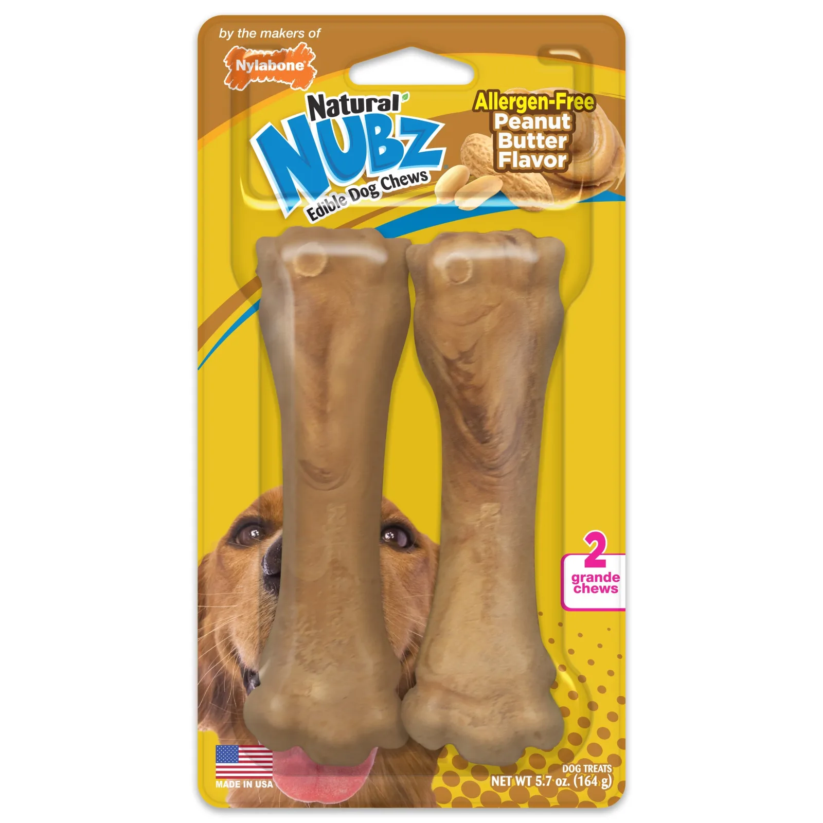 Nylabone Natural Nubz Dog Treats, AllergenFree Peanut Butter Peanut Butter, Jumbo up to 50 lb. 2 ct