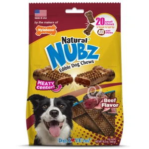 Nylabone Nubz Meaty Center Natural Long-Lasting Edible Dog Chews Beef, Small up to 30 lb. 20 ct