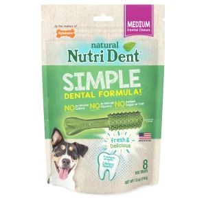 Nylabone Nutri Dent SIMPLE Natural Dental Fresh Breath Flavored Dog Chew Treats Medium, 8-Count