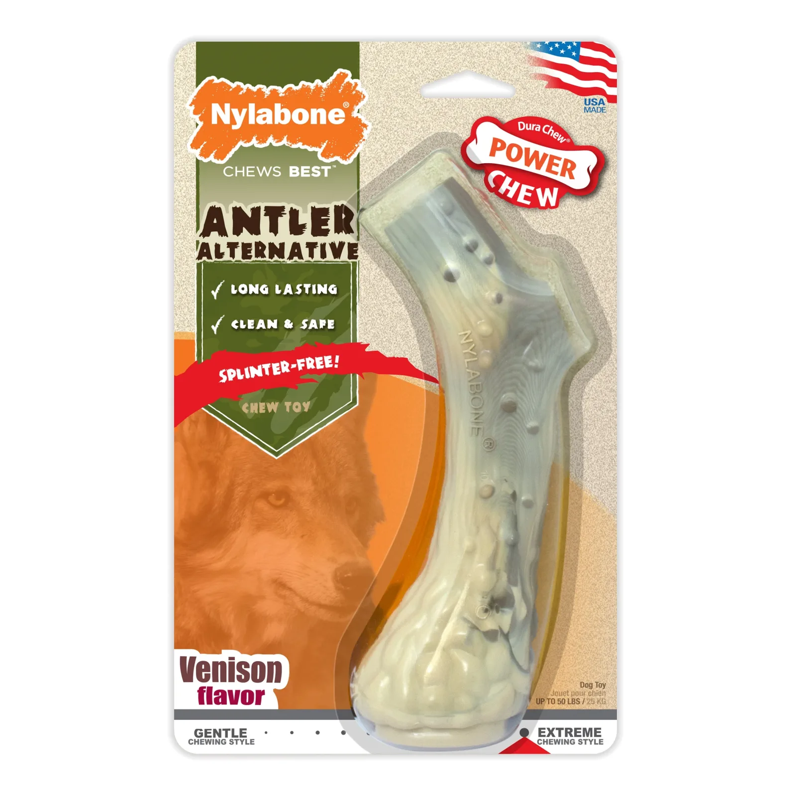 Nylabone Power Chew Antler Dog Chew Alternative Venison, Large/Giant up to 50 lb 1 ct