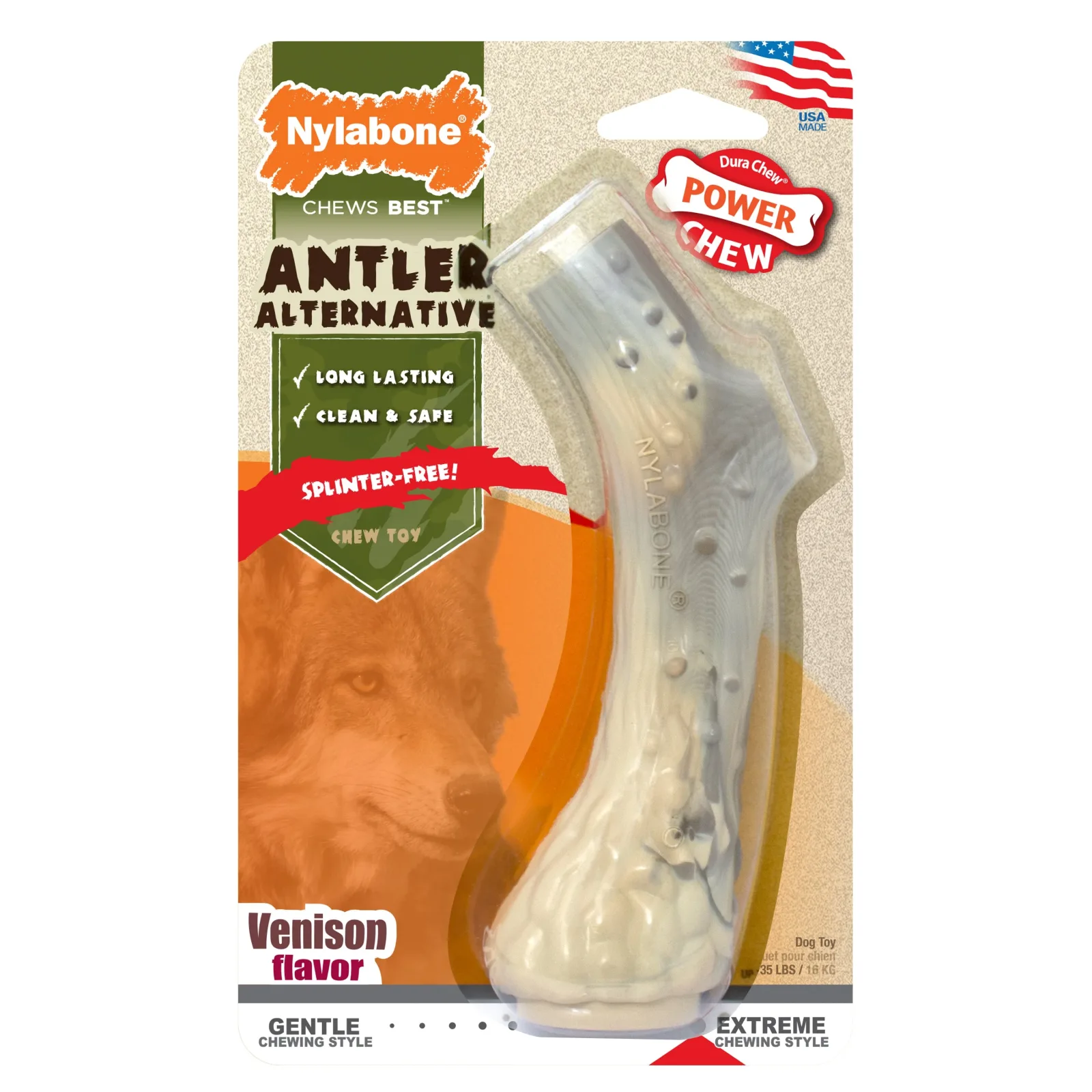 Nylabone Power Chew Antler Dog Chew Alternative Venison, Medium/Wolf up to 35 lb 1 ct