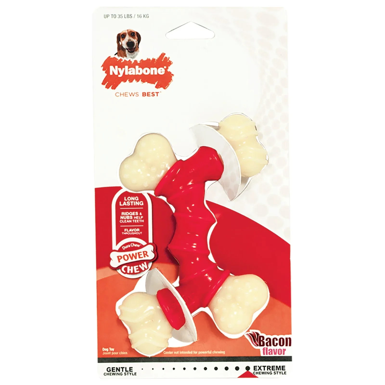 Nylabone Power Chew Double Bone Bacon Dog Chew Toy Bacon, Medium/Wolf up to 35 lb 1 ct