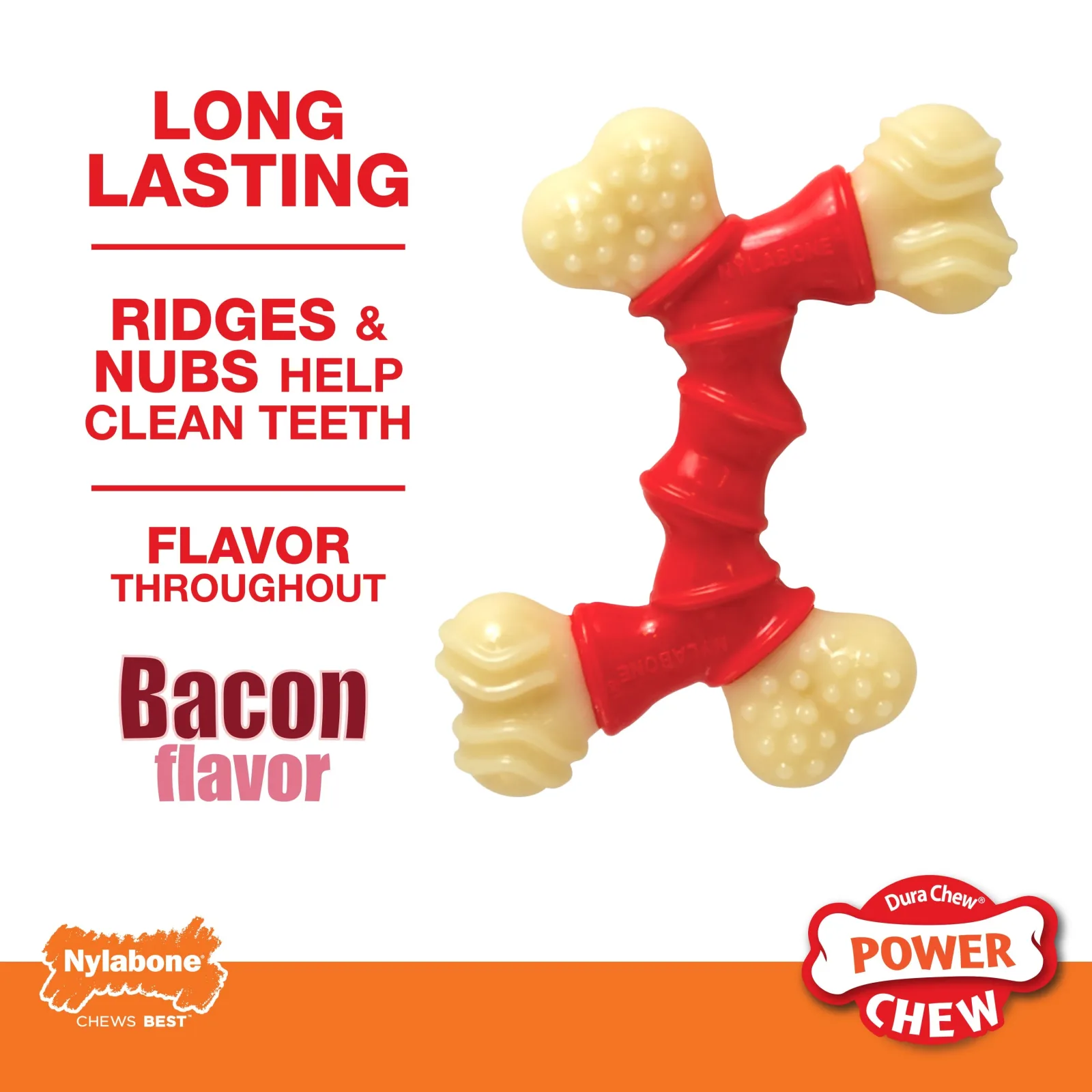 Nylabone Power Chew Double Bone Bacon Dog Chew Toy Bacon, X-Large/Souper 50 lb. 1 ct - Image 2