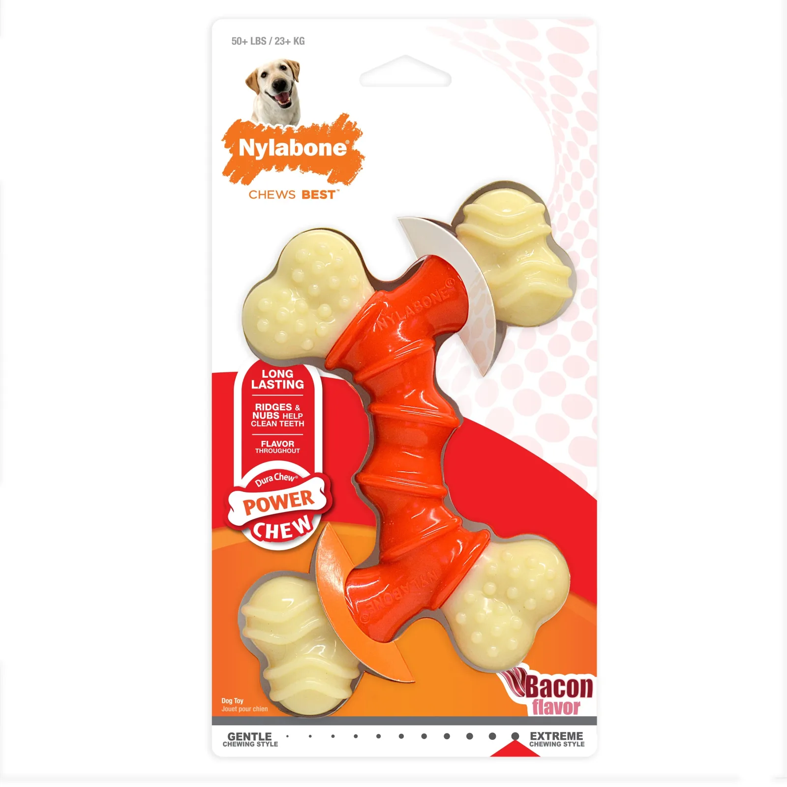 Nylabone Power Chew Double Bone Bacon Dog Chew Toy Bacon, X-Large/Souper 50 lb. 1 ct
