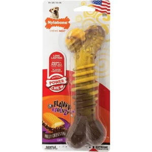 Nylabone Power Chew Flavor Frenzy Textured Bone Toy for Dogs (Yellow, Brown)