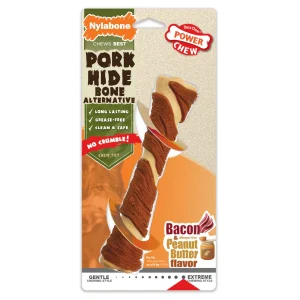 Nylabone Power Chew Pork Hide Alternative Dog Chew Toy Bacon & Peanut Butter Large/Giant - up to 50 lb