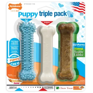 Nylabone Puppy Chew Variety Dog Toy Treat Triple Pack 3 ct, Small/Regular up to 25 lb