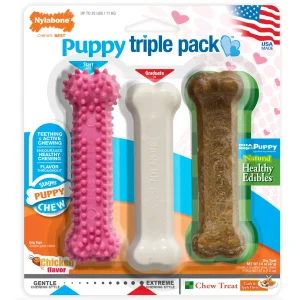 Nylabone Puppy Chew Variety Dog Toy Treat Triple Pack Chicken Lamb Starter Kit, Small/Regular up to 25 lb