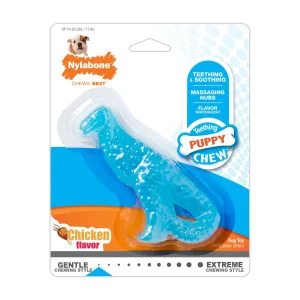 Nylabone Puppy Dental Dinosaur Chew Dog Toy for Teething Puppies Chicken, Small/Regular up to 25 lb. 1 ct
