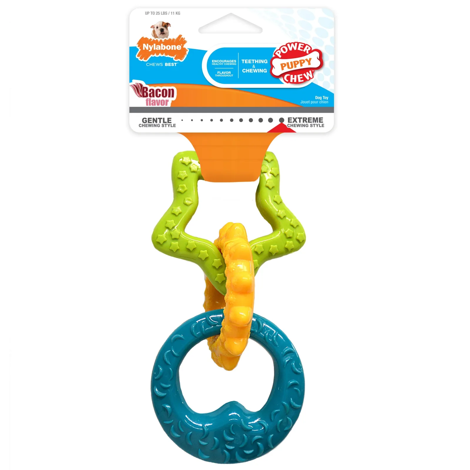 Nylabone Puppy Power Dog Chew Puppy Teething Rings Bacon, Small/Regular up to 25 lb. 1 ct