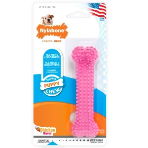 Nylabone Puppy Teething Soothing Flexible Chew Dog Toy Chicken, Pink, X-Small/Petite up to 15 lb. 1 ct