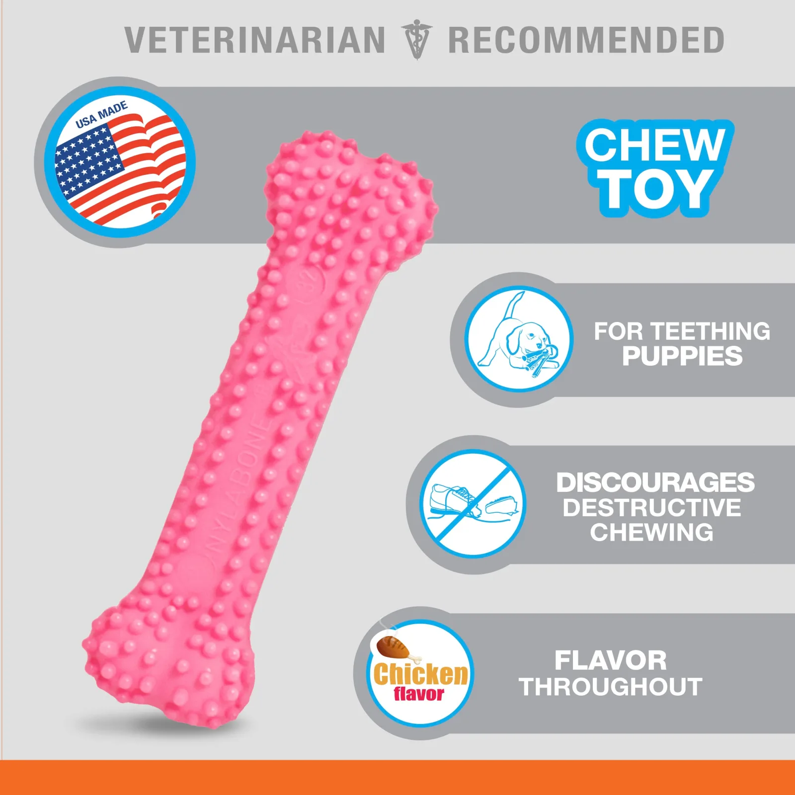 Nylabone Puppy Teething Soothing Flexible Chew Dog Toy Chicken, Pink, X-Small/Petite up to 15 lb. 1 ct - Image 2
