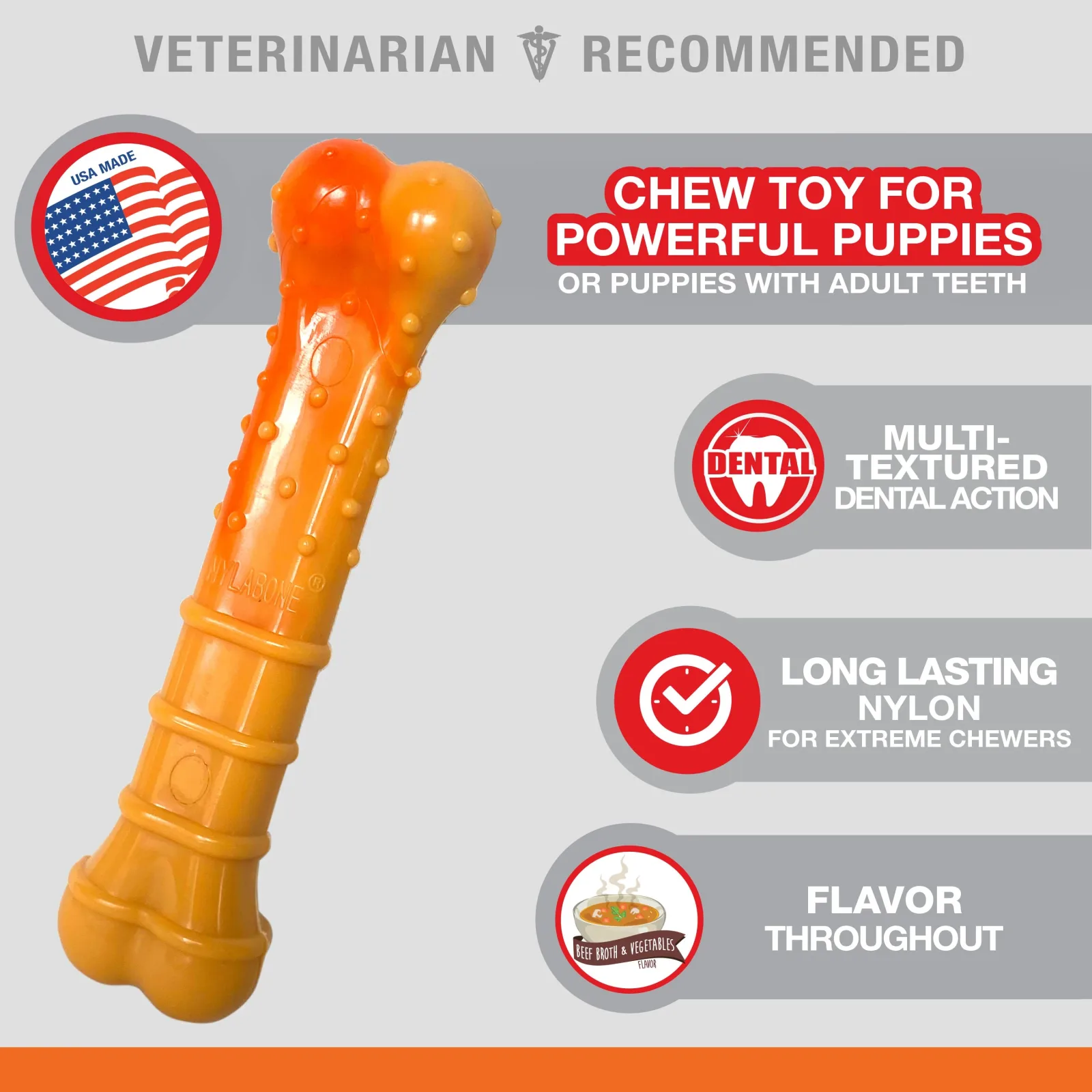 Nylabone Textured Nylon Puppy Chew Dog Toy Beef & Vegetable Large/Giant - up to 50 lb - Image 2