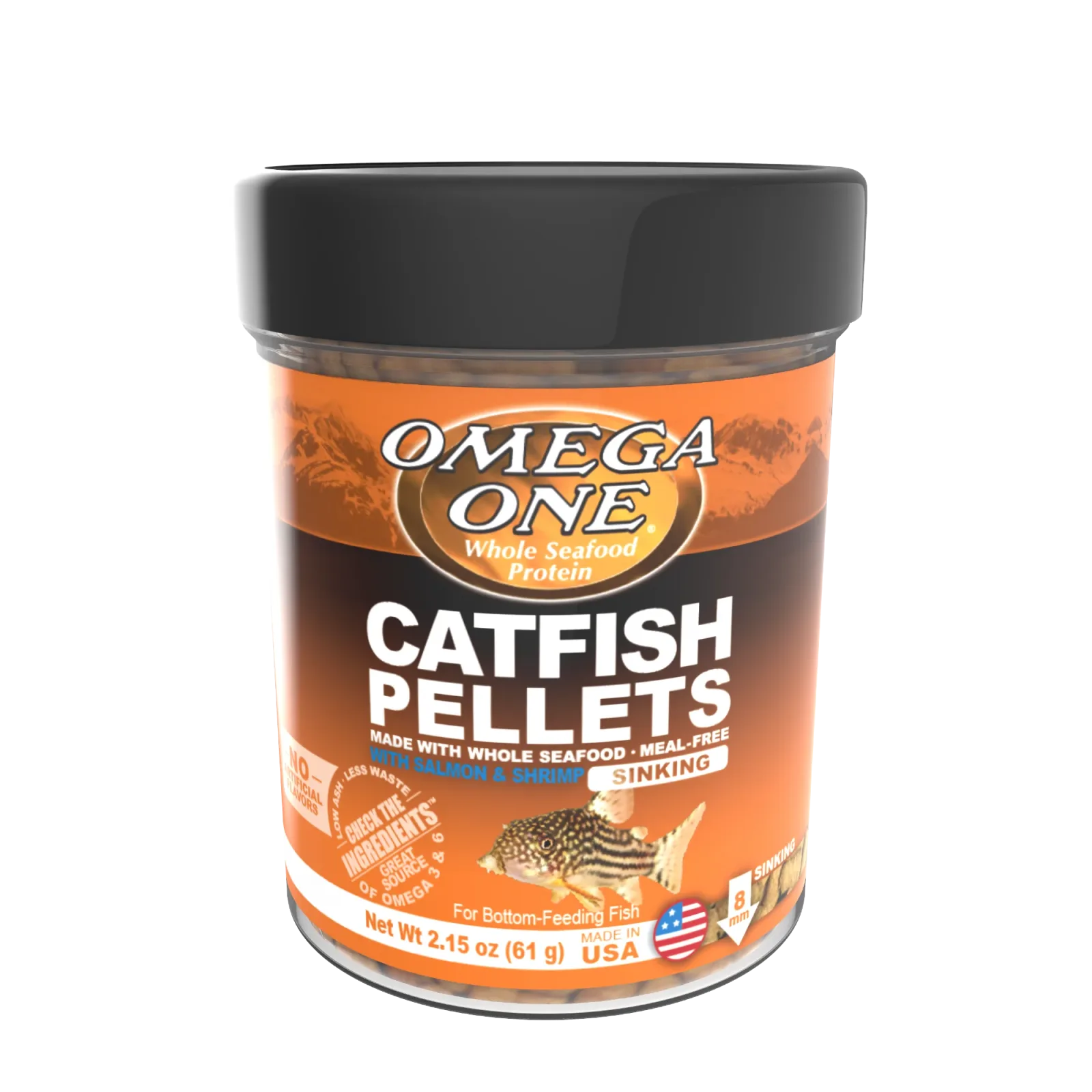 Omega One Catfish Sinking Pellet w/Shrimp Fish Food 2.15 oz