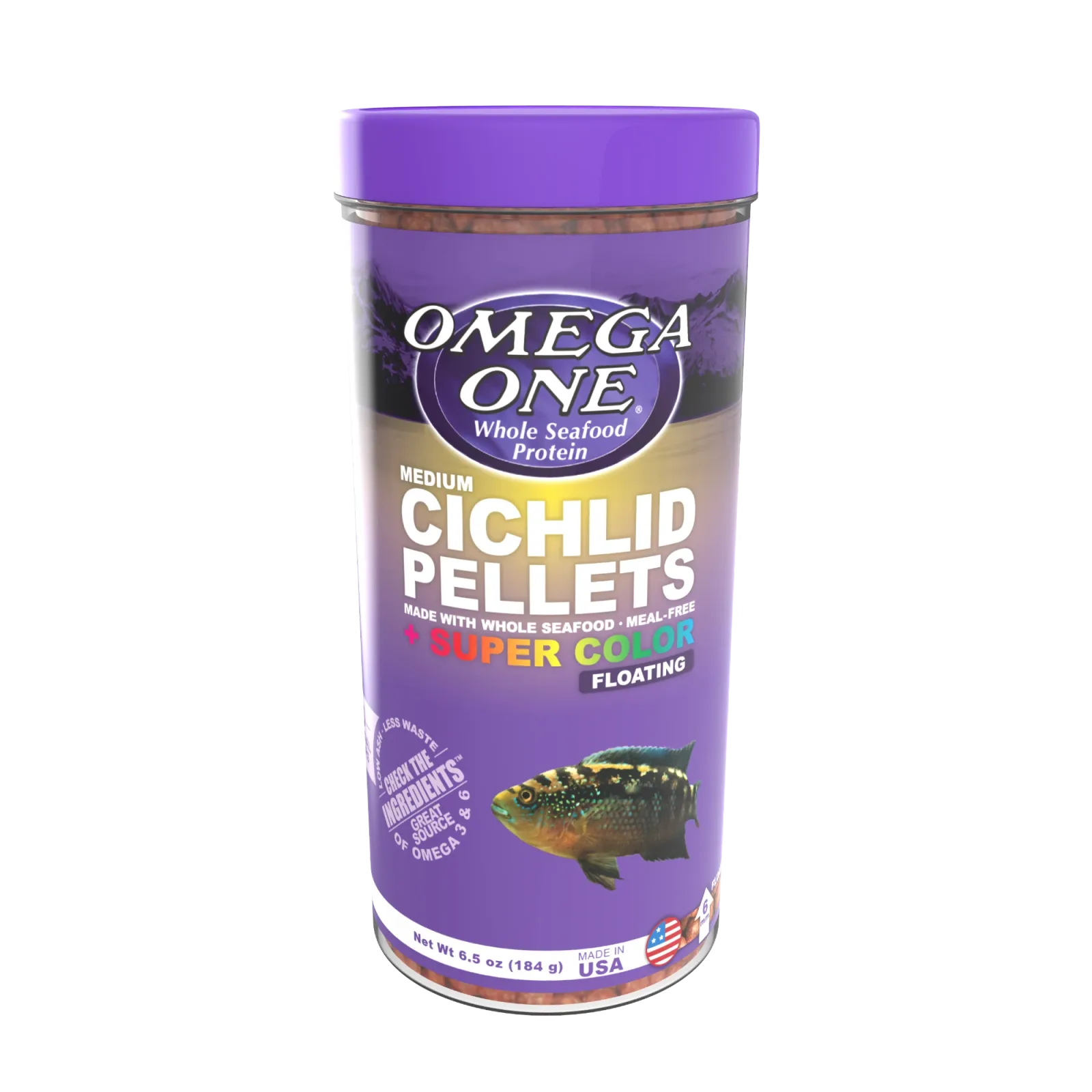 Omega One Cichlid Floating Pellet Fish Food Medium Pellets 6.5 oz