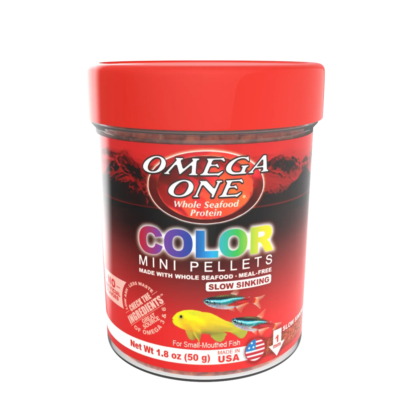 Omega One Color Slow Sinking Mini Pellet Fish Food Mini Pellets 1.8 oz