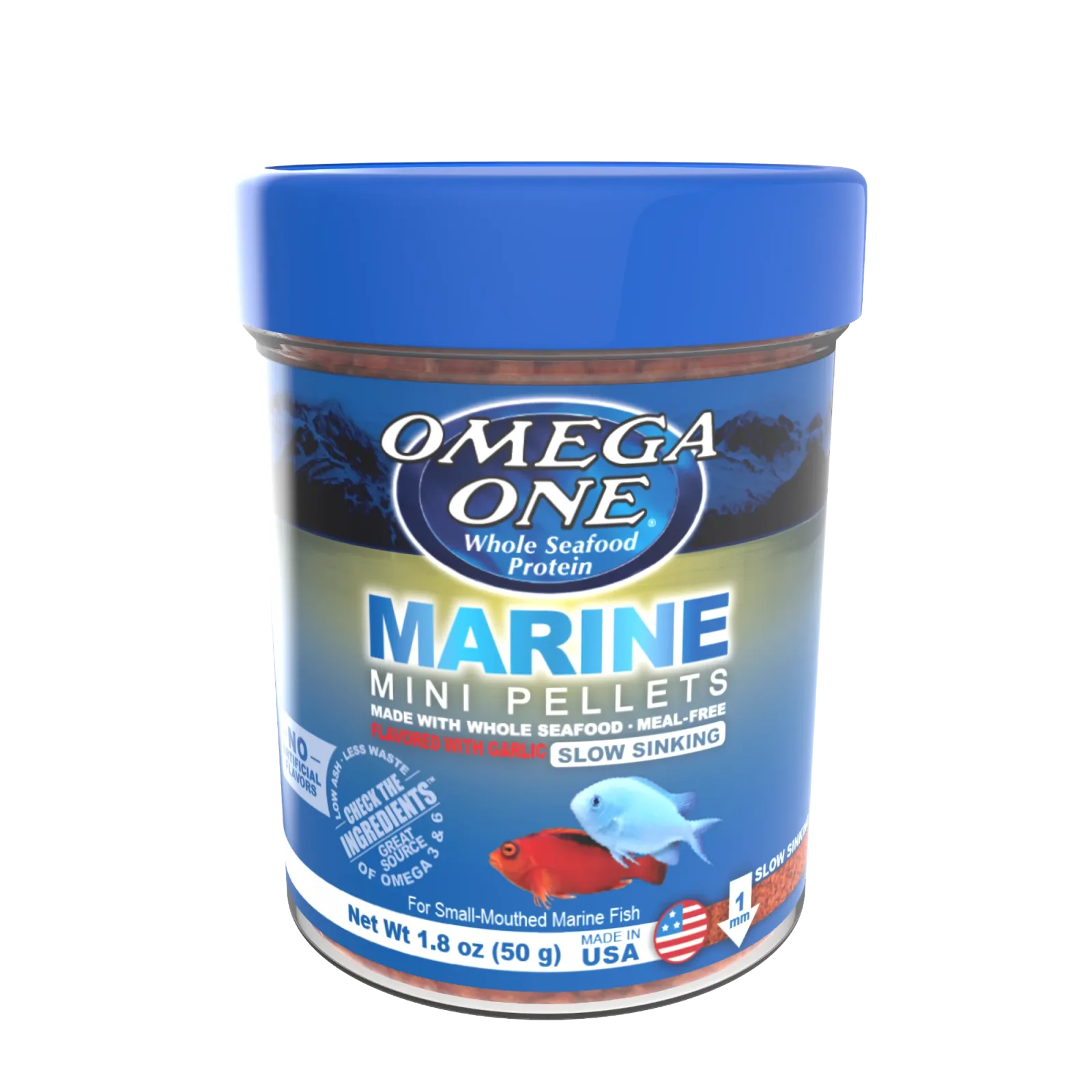 Omega One Marine Mini Slow Sinking Pellet Fish Food Mini Pellets 1.8 oz