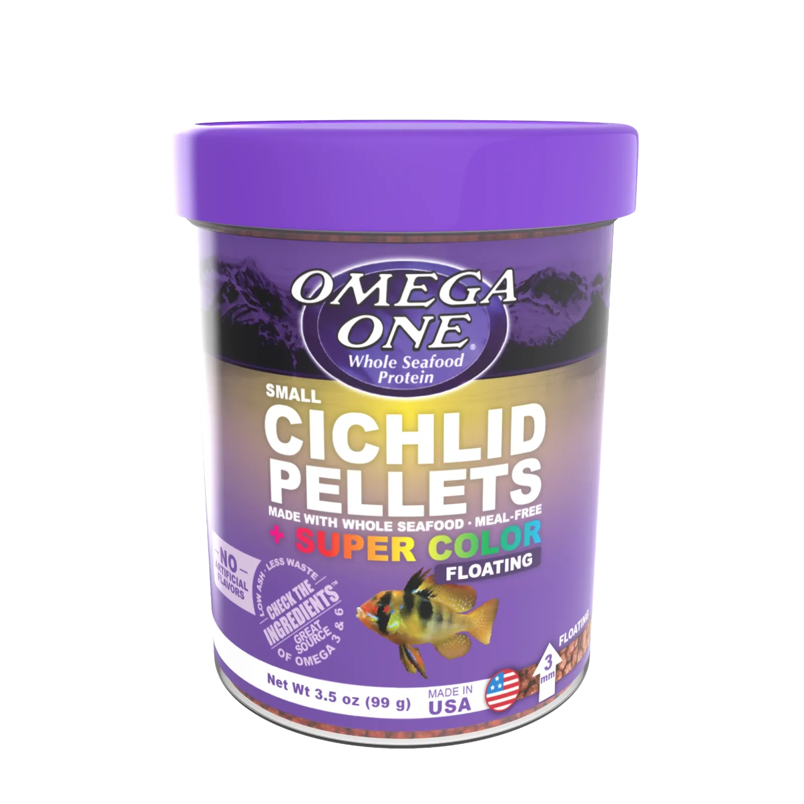 Omega One Super Color Cichlid Floating Pellet Fish Food Small Pellets 3.5 oz