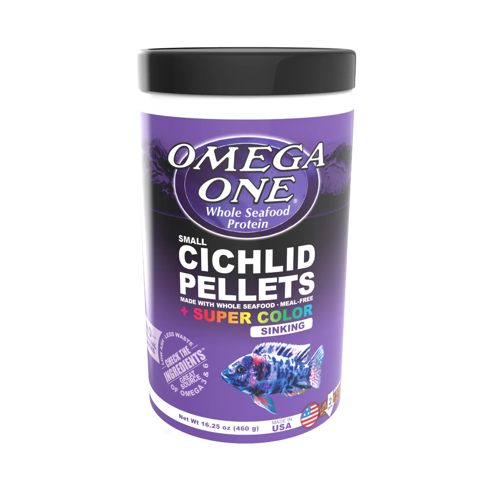 Omega One Super Color Cichlid Sinking Pellet Fish Food Small Pellets 16.25 oz