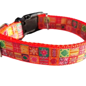 Orange Quilt Squares Nylon Dog Collar