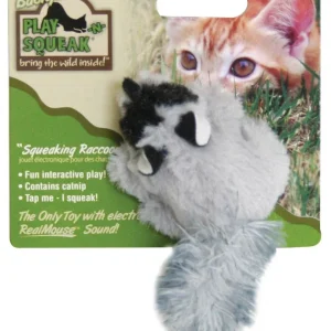 OurPets Play-N-Squeak Backyard Raccoon Catnip Cat Toy, Grey, Black