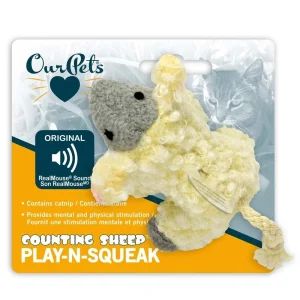 OurPets Play N Squeak Counting Sheep Catnip Cat Toy Yellow, Grey