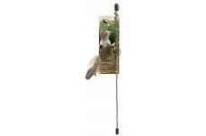 OurPets Play-N-Squeak Teathered and Feathered Play Wand Catnip Cat Toy Brown