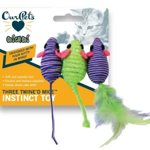 OurPets Three Twined Mice Catnip Cat Toy, Green, Purple, 3-Count