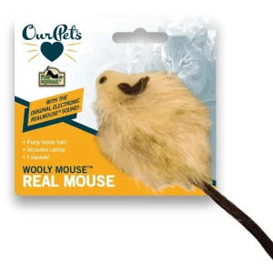 OurPets Wooly Mouse Squeaking Long-haired Mouse Cat Toy with Catnip Inside Brown
