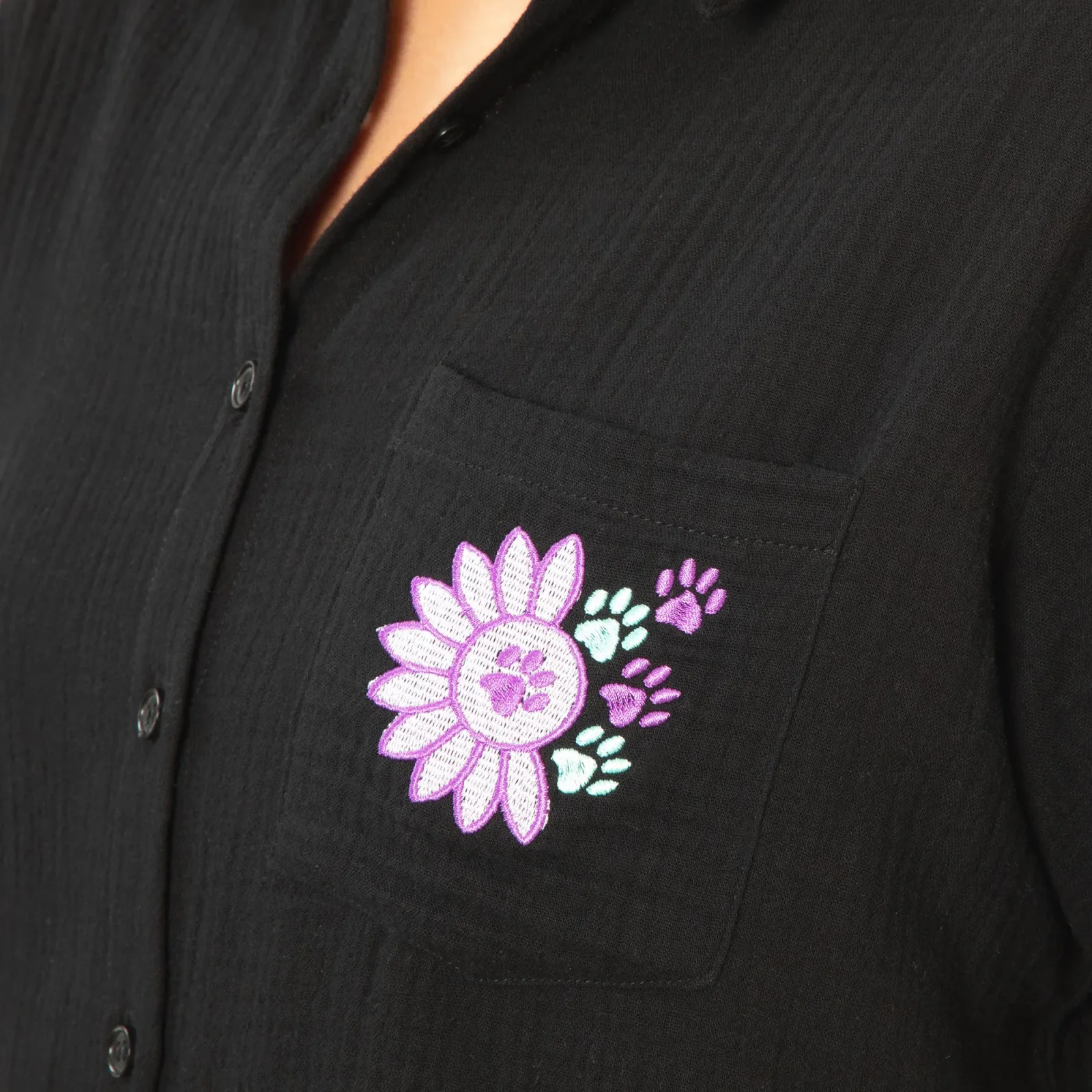 Paw Sunflower Embroidered Cotton Gauze Shirt - Image 2